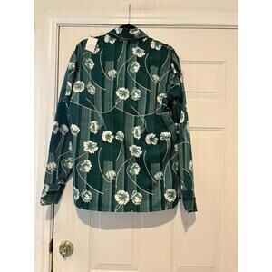 Men's green floral Mr. Jan vintage shirt sz L #527
